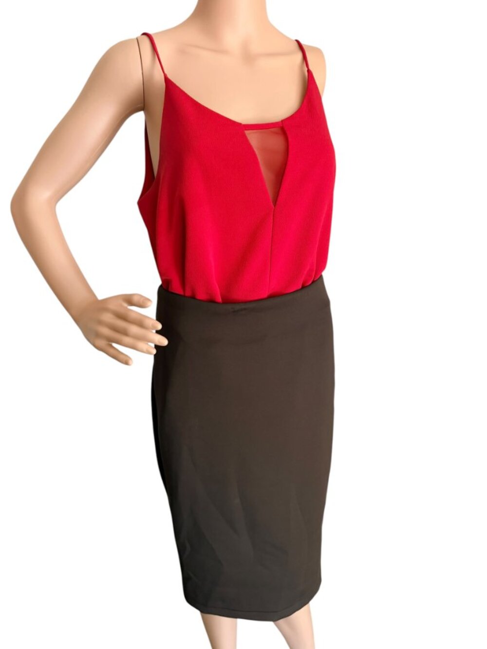 Red Mesh Cutout Cami Top